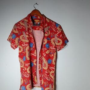 Etro Red Floral Men's Shirt with Blue and Yellow Accents